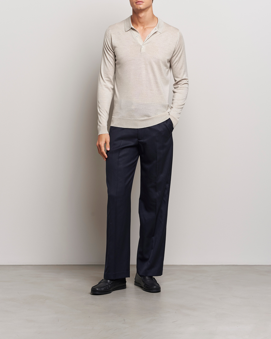 Hombres | Jerséis y prendas de punto | John Smedley | Belper Extra Fine Merino Polo Pullover Grey Fleece