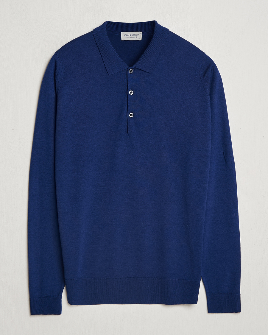 Hombres | Jerséis y prendas de punto | John Smedley | Belper Extra Fine Merino Polo Pullover Ink Blue