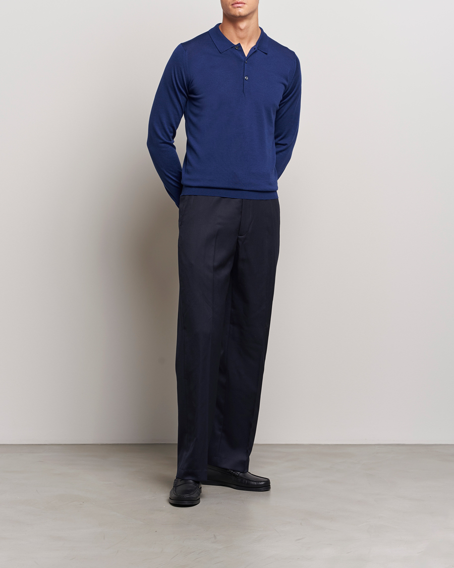 Hombres | Jerséis y prendas de punto | John Smedley | Belper Extra Fine Merino Polo Pullover Ink Blue