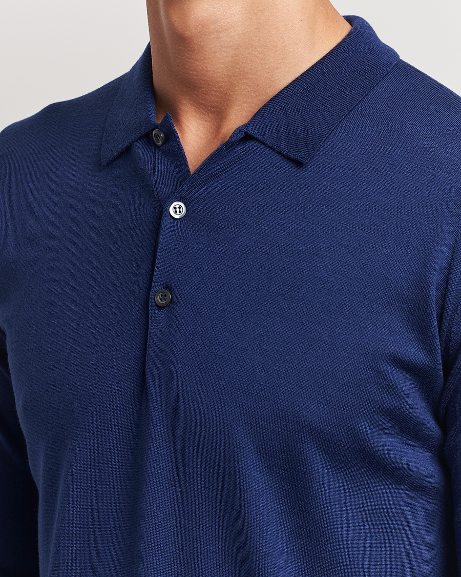 Hombres | Jerséis y prendas de punto | John Smedley | Belper Extra Fine Merino Polo Pullover Ink Blue