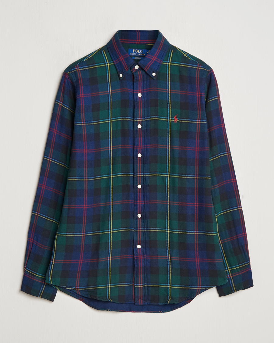 Hombres | Camisas | Polo Ralph Lauren | Custom Fit Double Faced Checked Shirt Green/Indigo