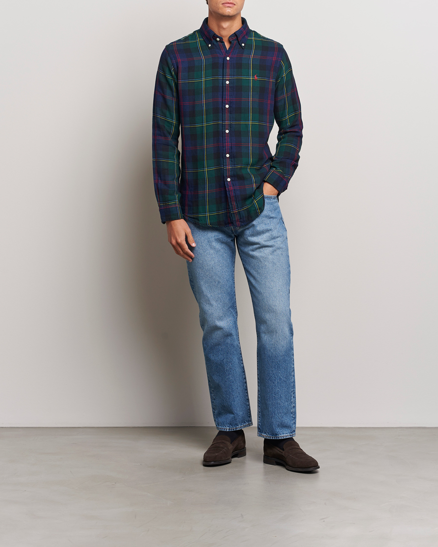 Hombres | Camisas | Polo Ralph Lauren | Custom Fit Double Faced Checked Shirt Green/Indigo