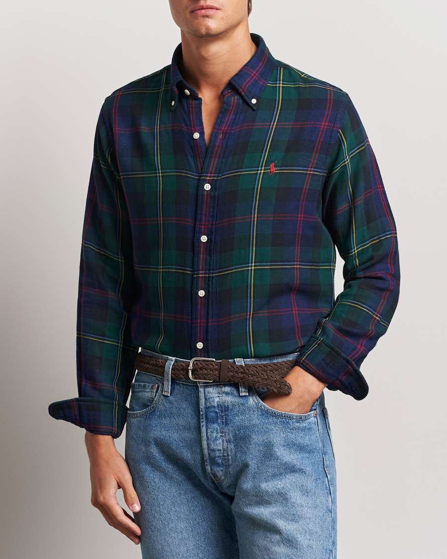 Hombres | Camisas | Polo Ralph Lauren | Custom Fit Double Faced Checked Shirt Green/Indigo