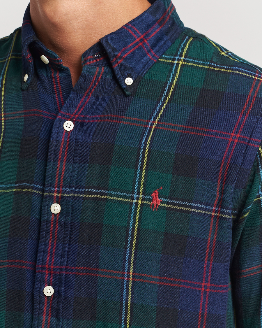 Hombres | Camisas | Polo Ralph Lauren | Custom Fit Double Faced Checked Shirt Green/Indigo