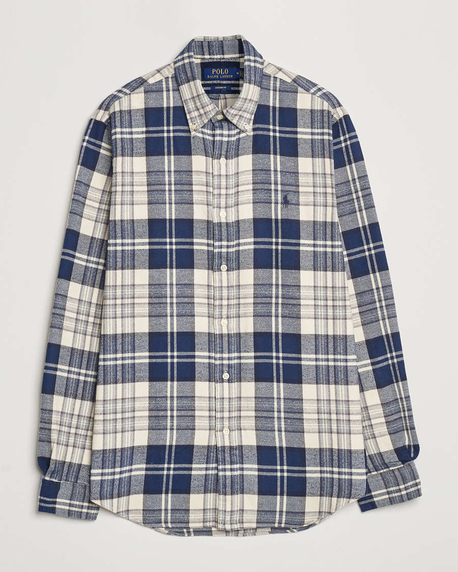Hombres | Camisas | Polo Ralph Lauren | Custom Fit Brushed Flannel Checked Shirt Off White