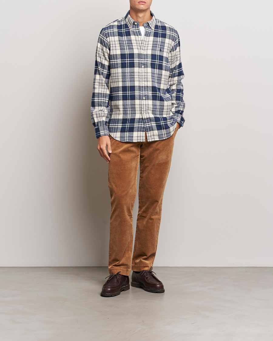Hombres | Camisas | Polo Ralph Lauren | Custom Fit Brushed Flannel Checked Shirt Off White