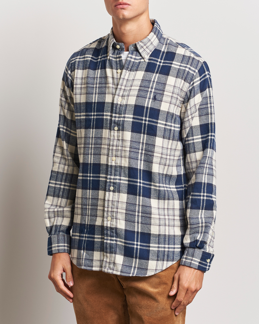 Hombres | Camisas | Polo Ralph Lauren | Custom Fit Brushed Flannel Checked Shirt Off White