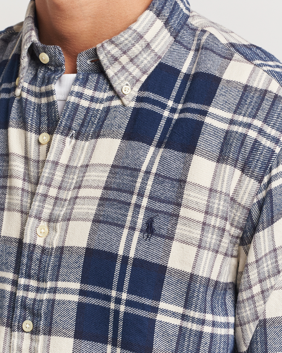 Hombres | Camisas | Polo Ralph Lauren | Custom Fit Brushed Flannel Checked Shirt Off White