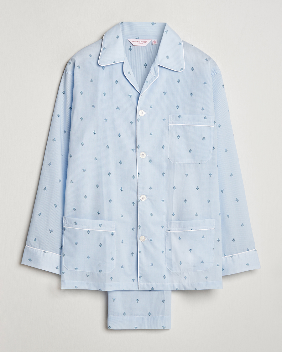 Hombres | Pijamas y batas | Derek Rose | Piped Cotton Pyjama Set Blue
