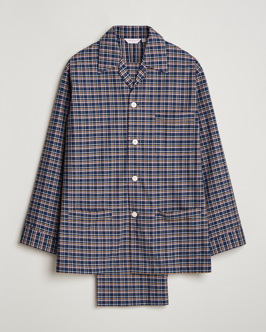 Hombres | Pijamas y batas | Derek Rose | Cotton Checked Pyjama Set Navy