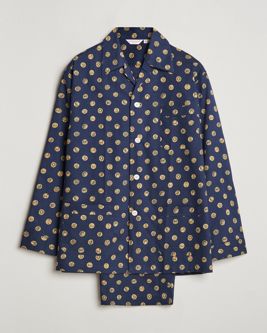 Hombres | Pijamas y batas | Derek Rose | Printed Cotton Pyjama Set Navy