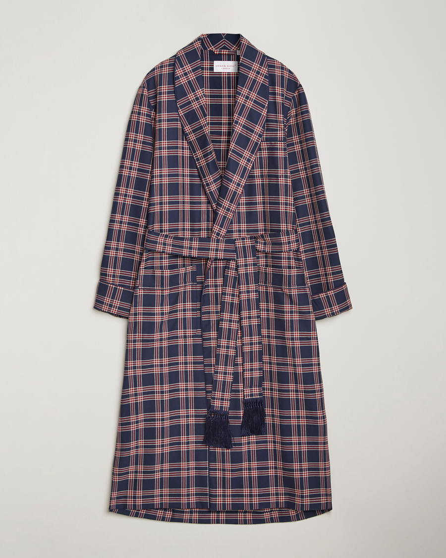 Hombres | Pijamas y batas | Derek Rose | Wool Checked Dressing Gown Navy