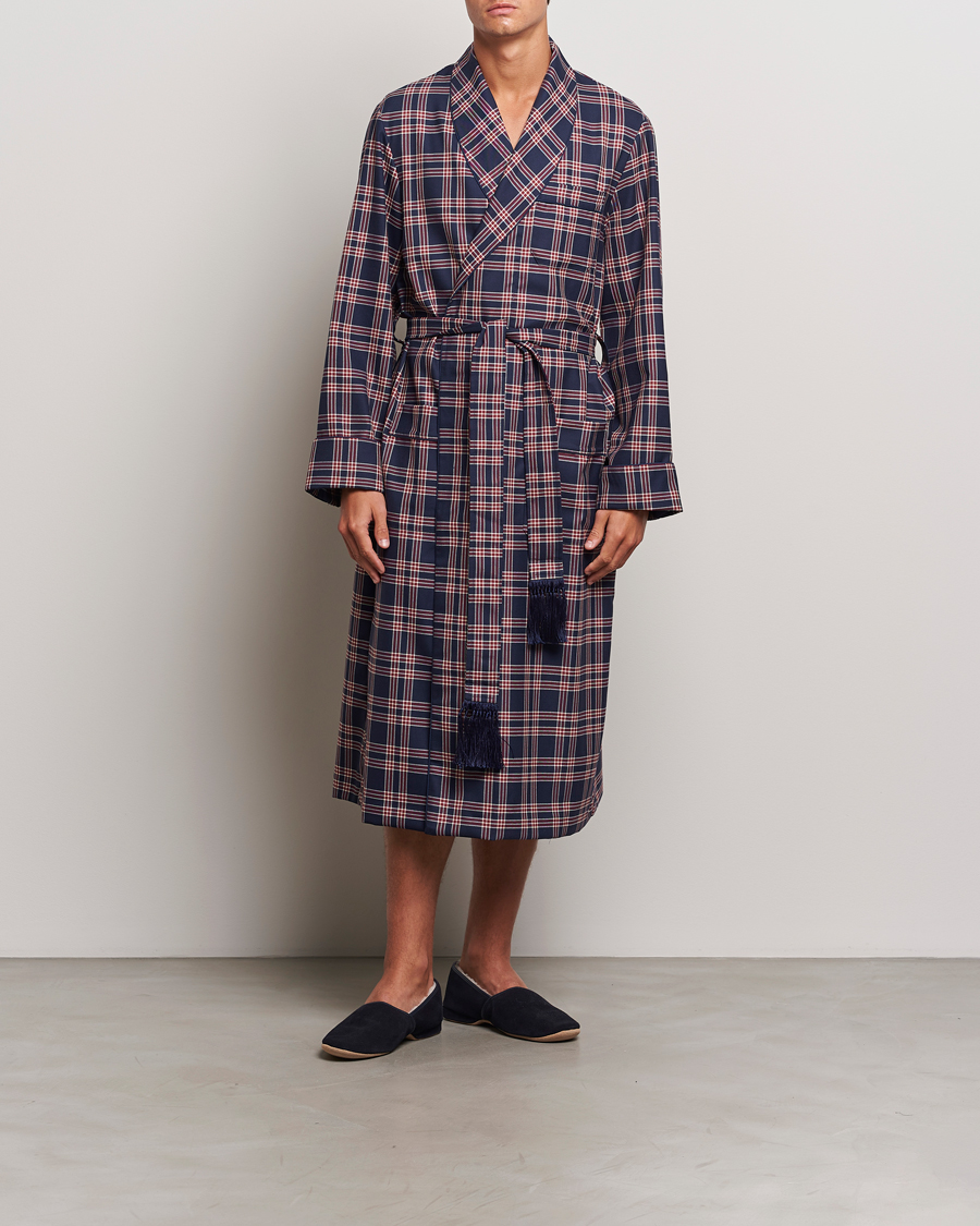 Hombres | Pijamas y batas | Derek Rose | Wool Checked Dressing Gown Navy
