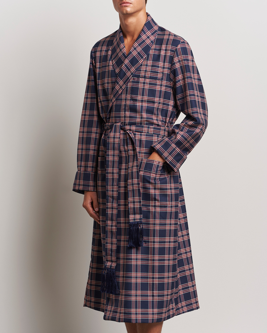 Hombres | Pijamas y batas | Derek Rose | Wool Checked Dressing Gown Navy