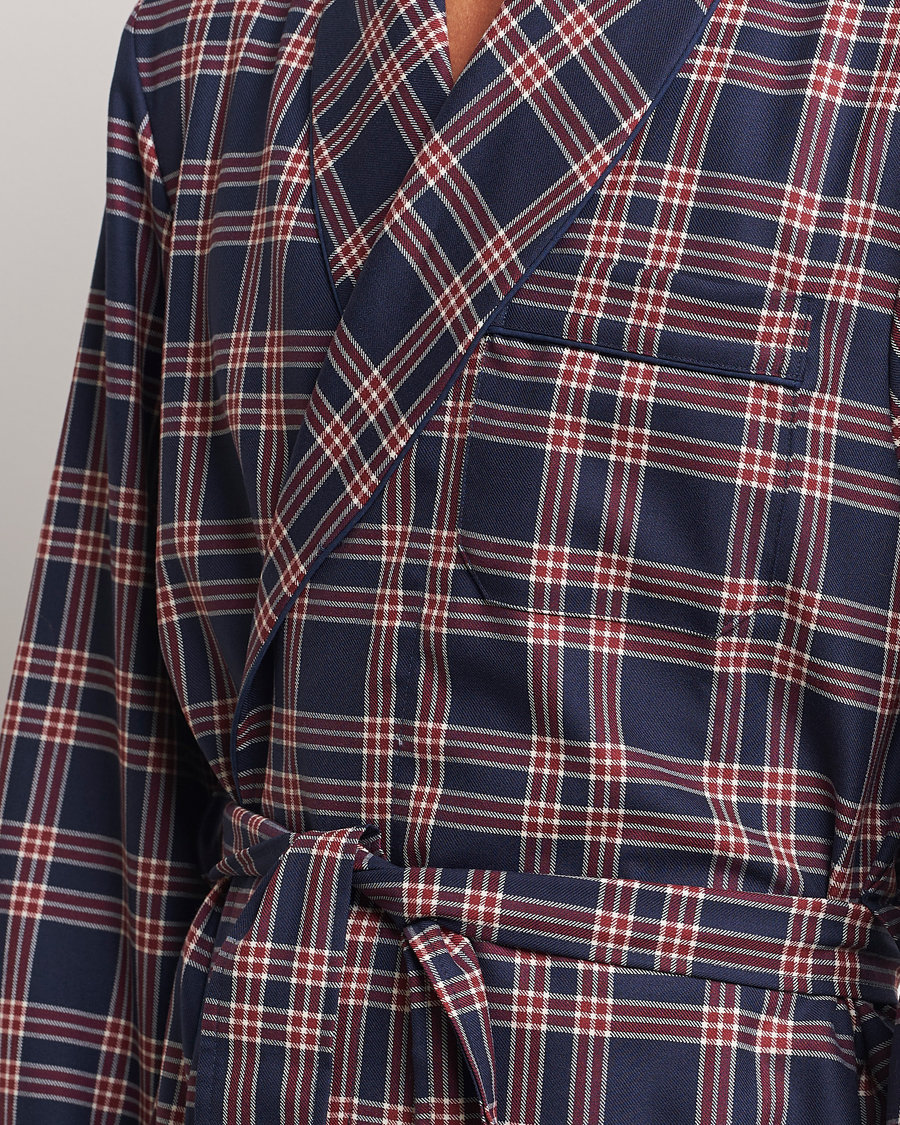 Hombres | Pijamas y batas | Derek Rose | Wool Checked Dressing Gown Navy