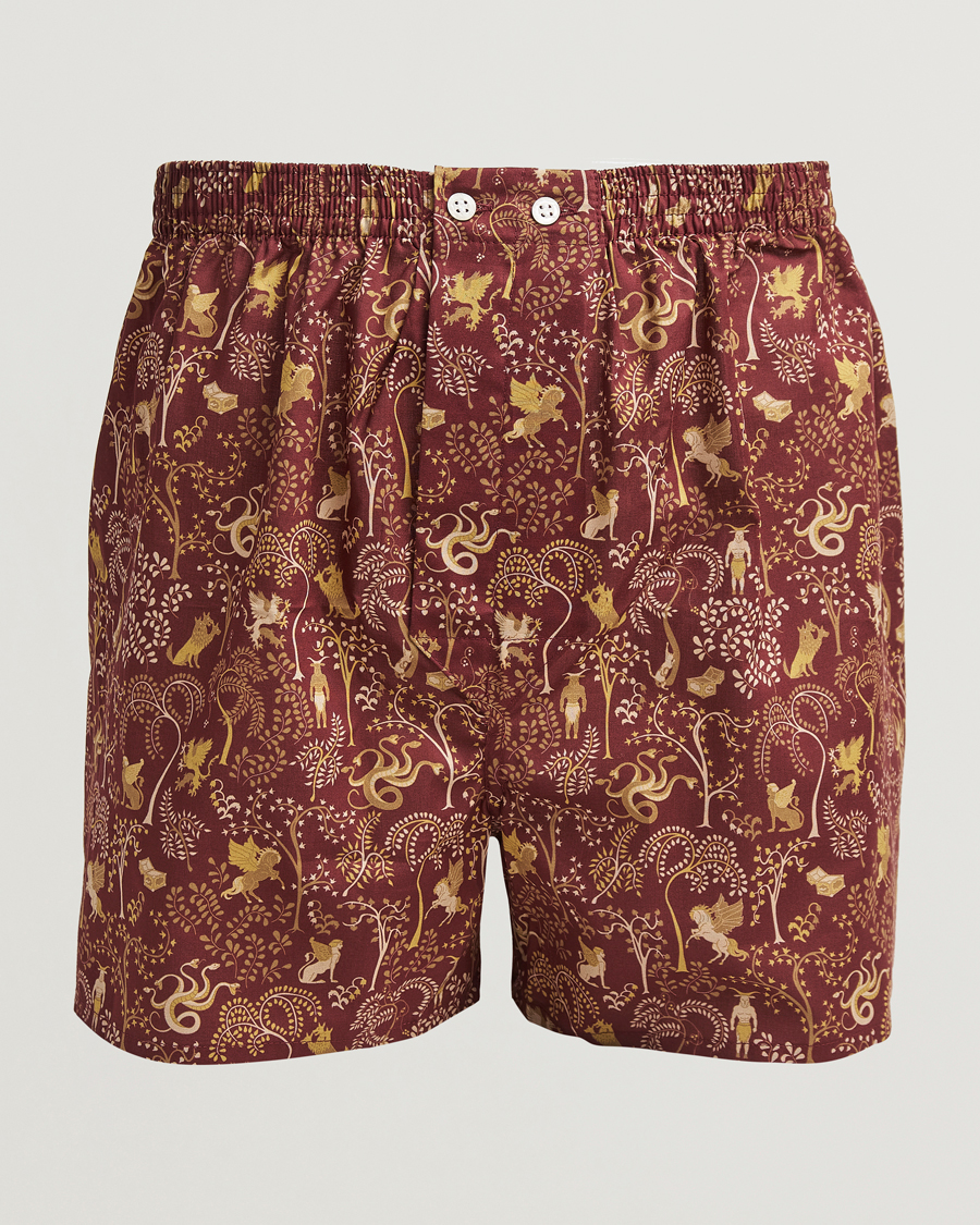Hombres | Ropa interior y calcetines | Derek Rose | Classic Fit Woven Cotton Boxer Shorts Burgundy