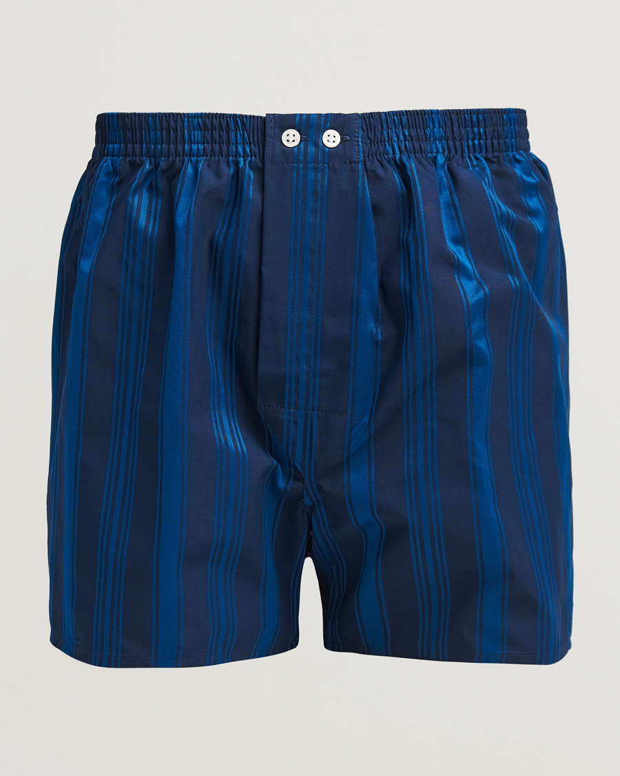Hombres | Ropa interior y calcetines | Derek Rose | Classic Fit Woven Cotton Boxer Shorts Navy