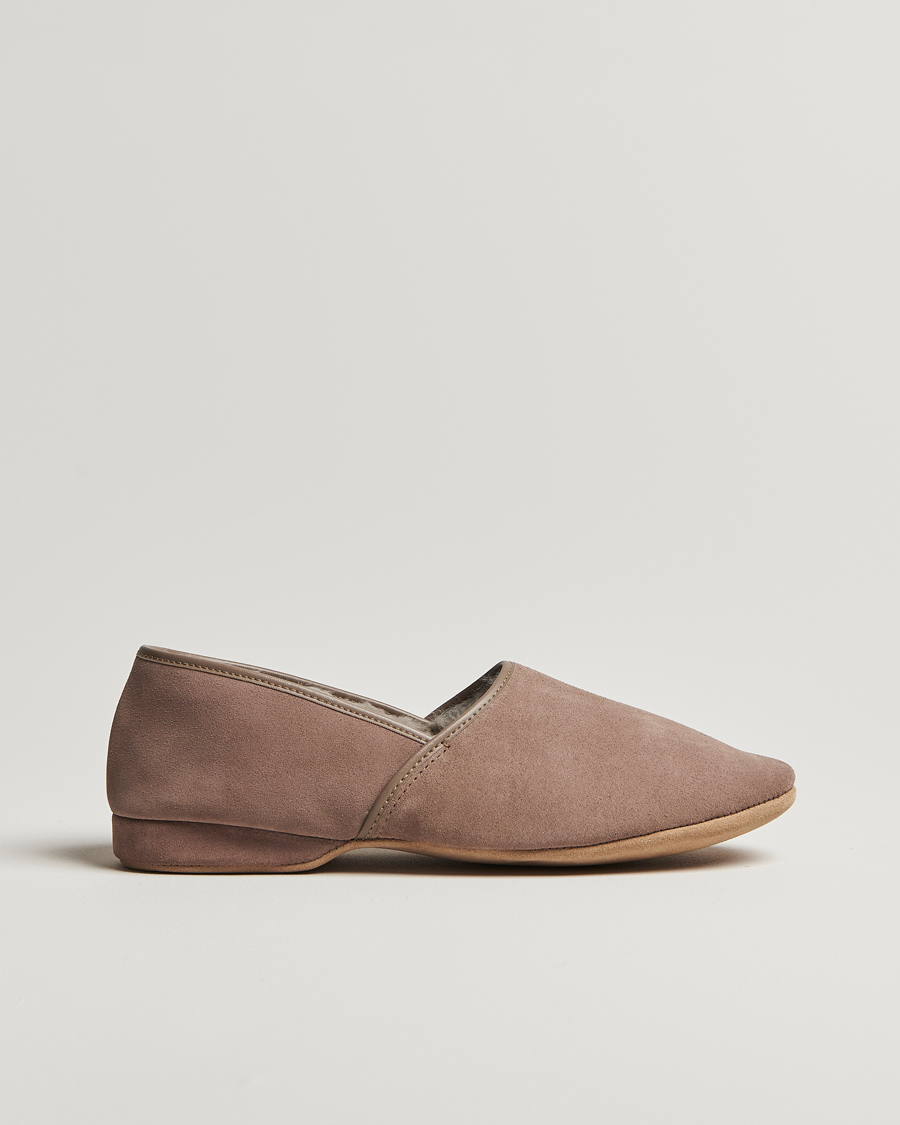 Hombres | Derek Rose Crawford Sheepskin Suede Slippers Beige | Derek Rose | Crawford Sheepskin Suede Slippers Beige