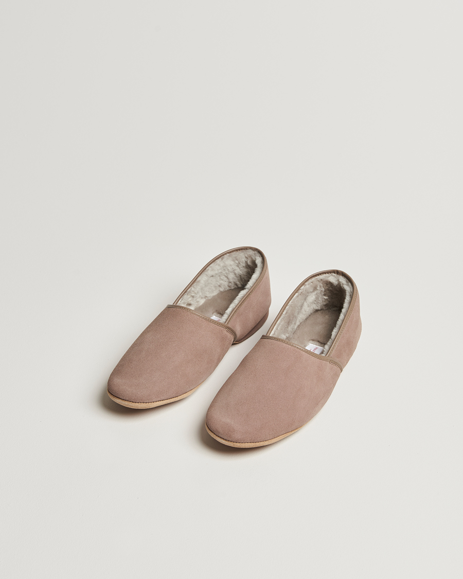 Hombres | Derek Rose Crawford Sheepskin Suede Slippers Beige | Derek Rose | Crawford Sheepskin Suede Slippers Beige