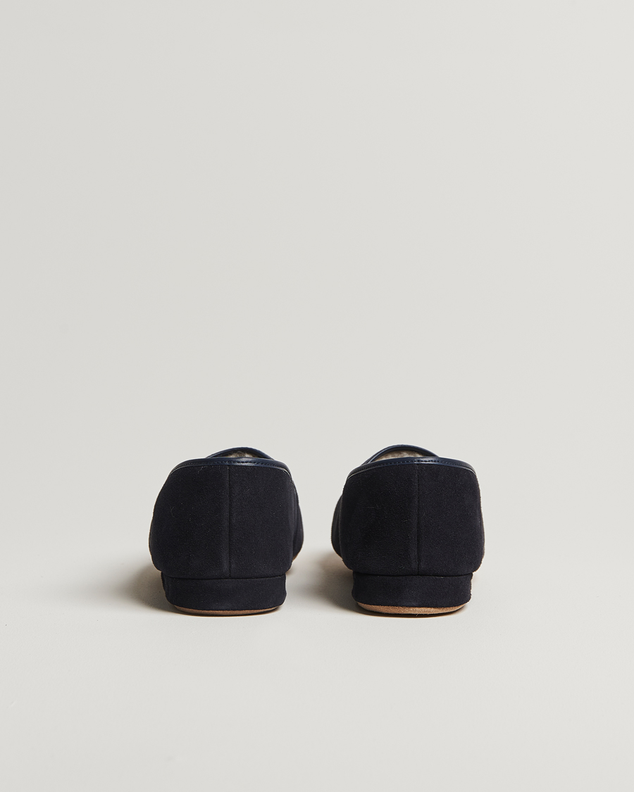 Hombres | Sandalias y chanclas | Derek Rose | Crawford Sheepskin Suede Slippers Navy