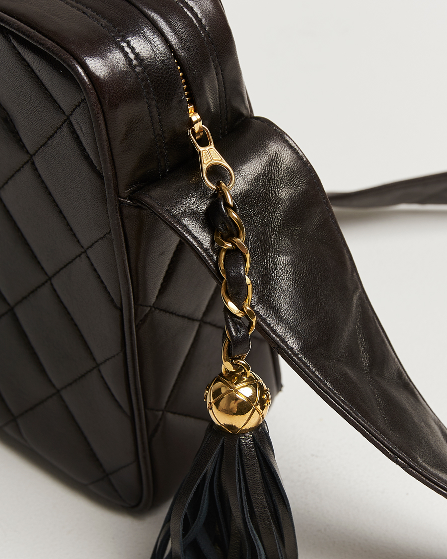 Hombres | Chanel Pre-Owned Tassel Flap Shoulder Bag Black Lambskin | Chanel Pre-Owned | Tassel Flap Shoulder Bag Black Lambskin