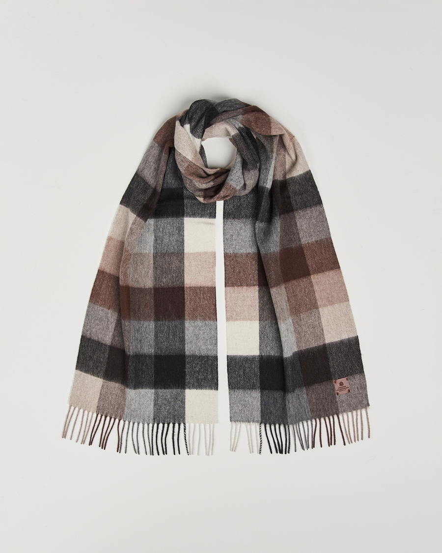 Hombres | Amanda Christensen Wool Block Check Scarf Brown/Grey | Amanda Christensen | Wool Block Check Scarf Brown/Grey