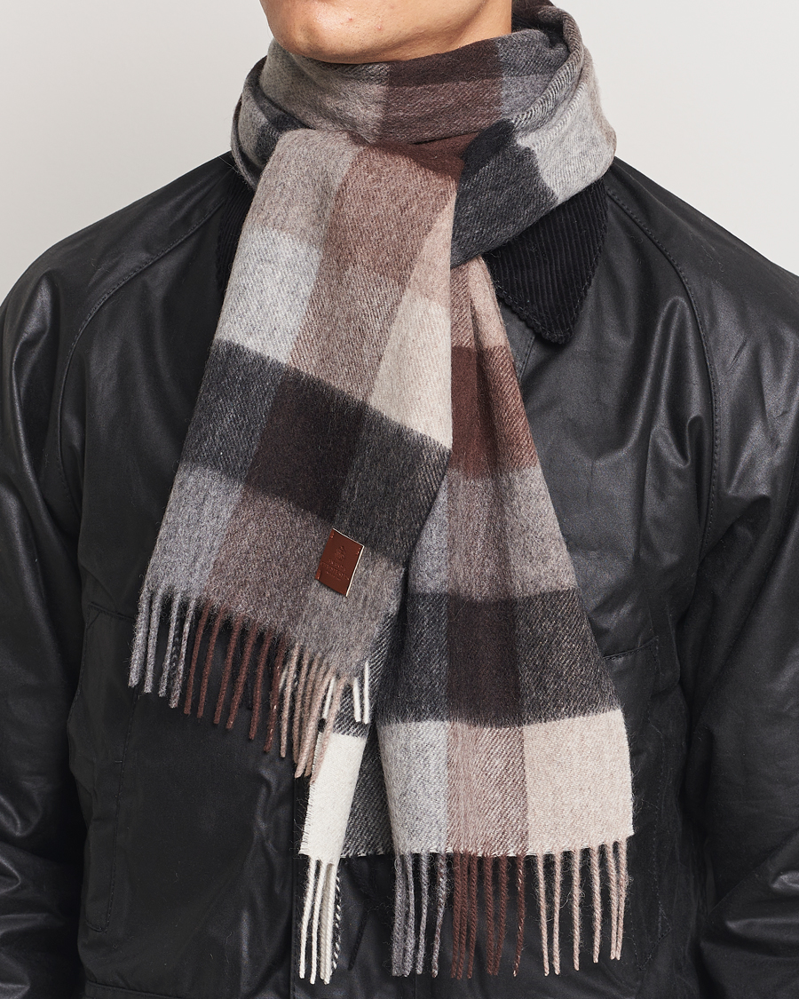 Hombres | Amanda Christensen Wool Block Check Scarf Brown/Grey | Amanda Christensen | Wool Block Check Scarf Brown/Grey