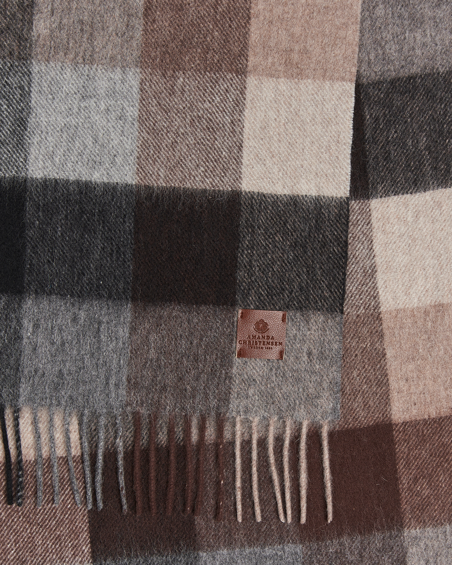 Hombres | Amanda Christensen Wool Block Check Scarf Brown/Grey | Amanda Christensen | Wool Block Check Scarf Brown/Grey