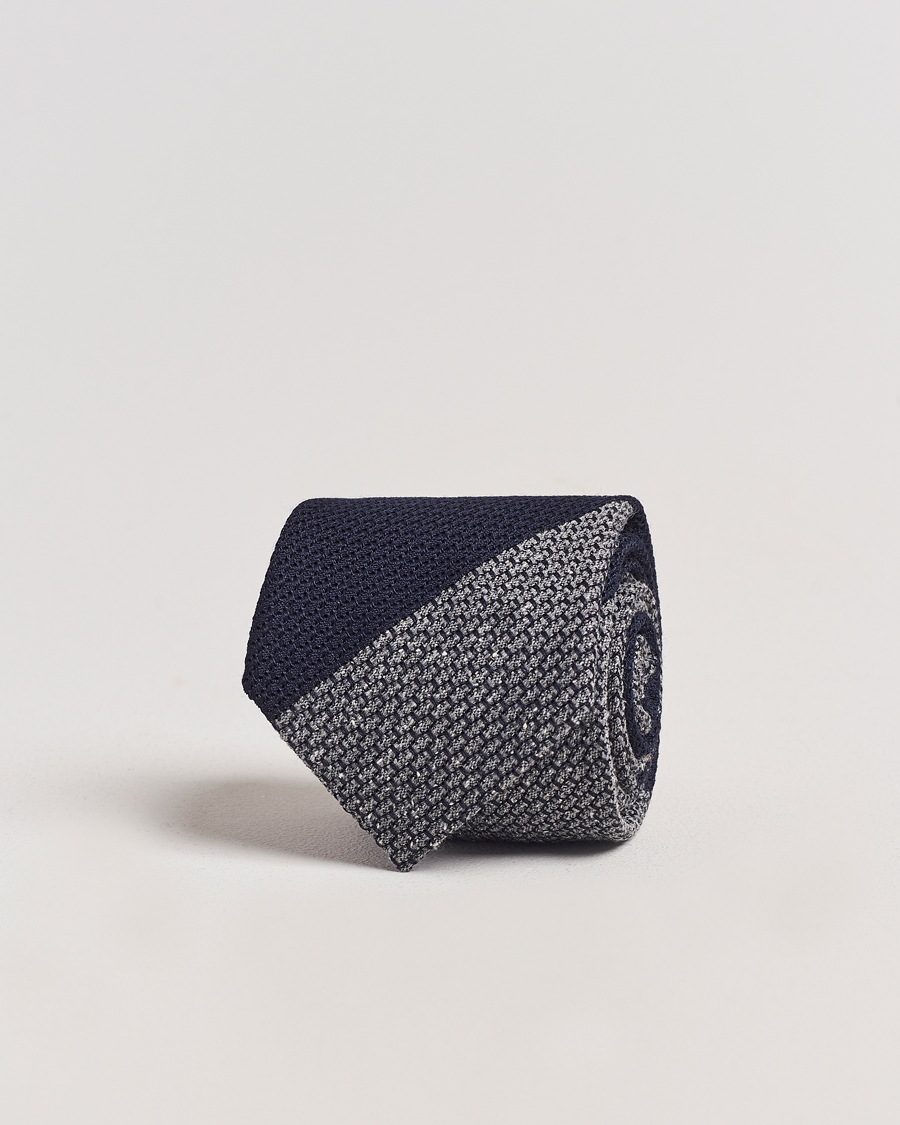 Hombres | Amanda Christensen Silk/Wool Striped 8cm Tie Navy/Grey | Amanda Christensen | Silk/Wool Striped 8cm Tie Navy/Grey