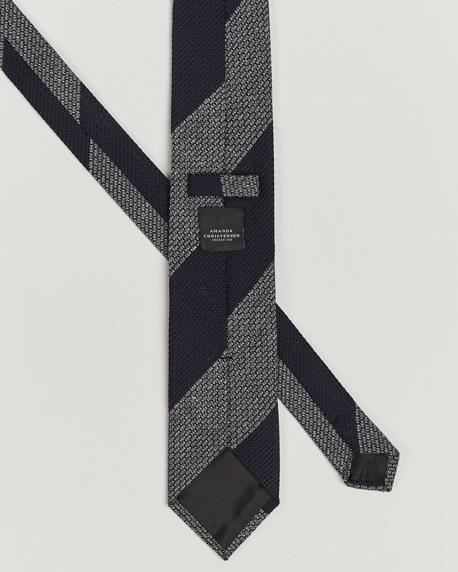 Hombres | Amanda Christensen Silk/Wool Striped 8cm Tie Navy/Grey | Amanda Christensen | Silk/Wool Striped 8cm Tie Navy/Grey