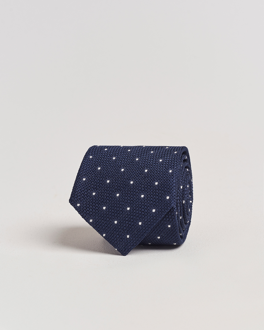 Hombres | Amanda Christensen Silk Grenadine Dot 8cm Tie Navy | Amanda Christensen | Silk Grenadine Dot 8cm Tie Navy