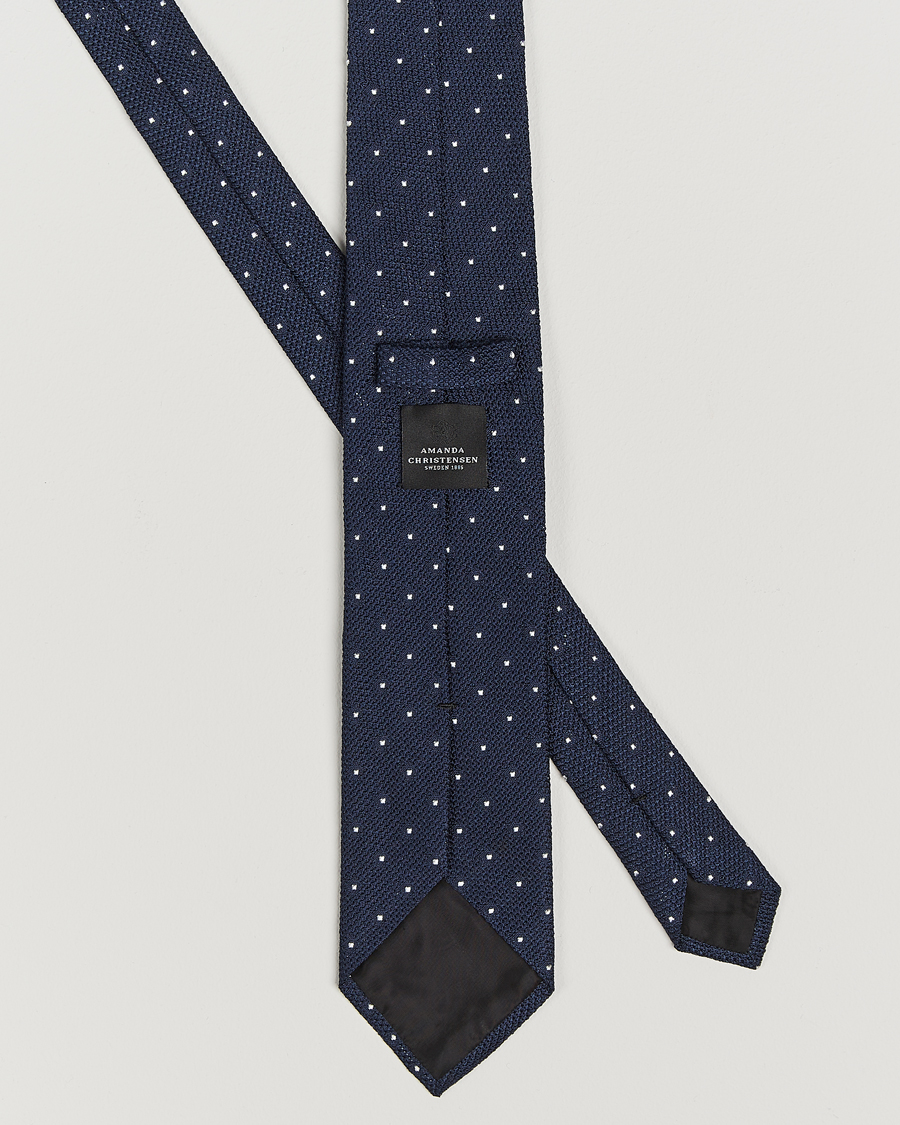 Hombres | Amanda Christensen Silk Grenadine Dot 8cm Tie Navy | Amanda Christensen | Silk Grenadine Dot 8cm Tie Navy