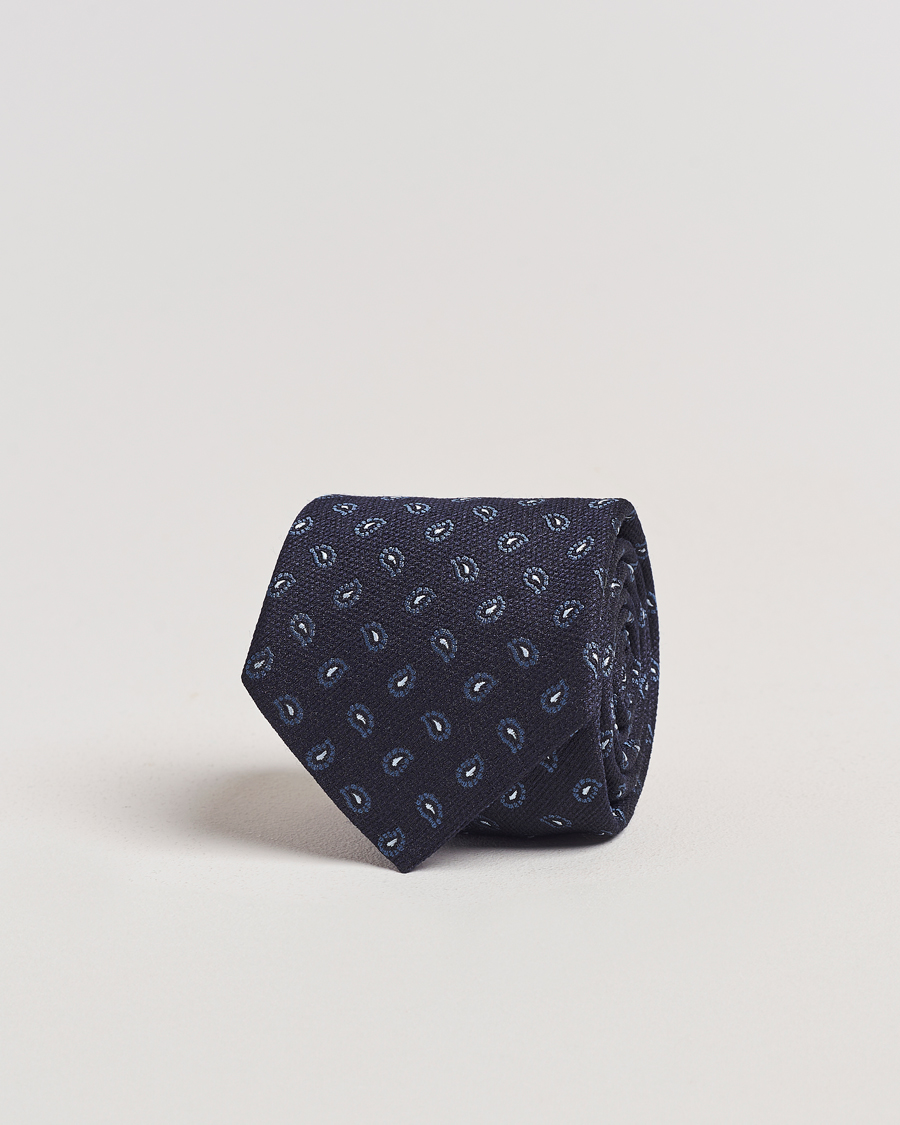Hombres | Amanda Christensen Silk/wool Paisley 8cm Tie Navy | Amanda Christensen | Silk/wool Paisley 8cm Tie Navy