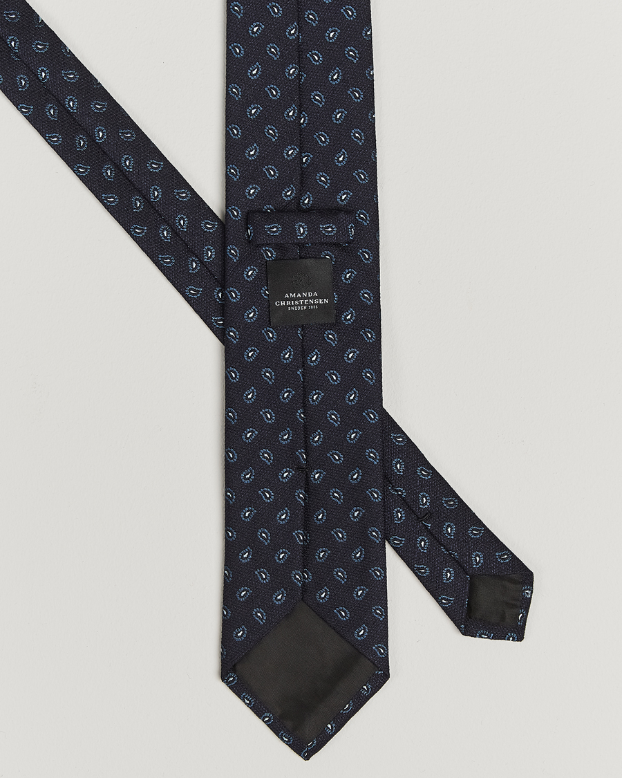 Hombres | Amanda Christensen Silk/wool Paisley 8cm Tie Navy | Amanda Christensen | Silk/wool Paisley 8cm Tie Navy