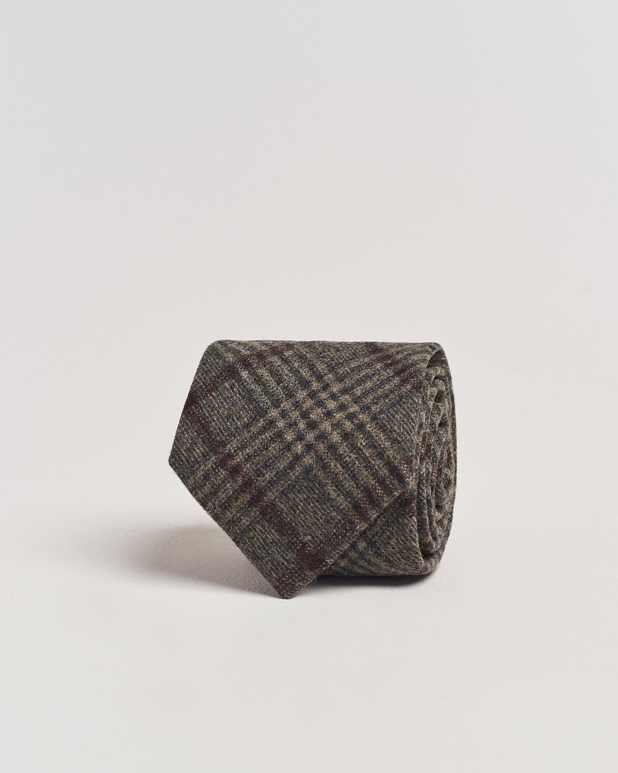 Hombres | Amanda Christensen Wool Checked 8cm Tie Green | Amanda Christensen | Wool Checked 8cm Tie Green