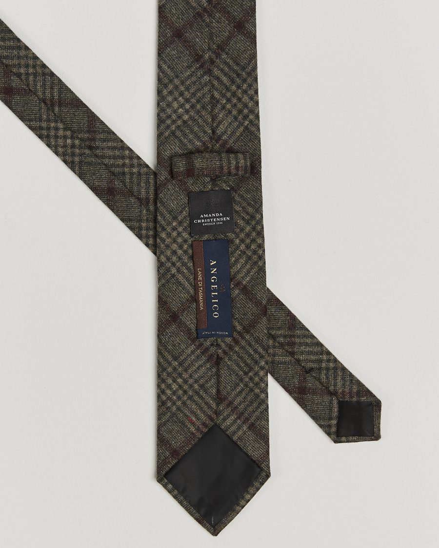 Hombres | Amanda Christensen Wool Checked 8cm Tie Green | Amanda Christensen | Wool Checked 8cm Tie Green