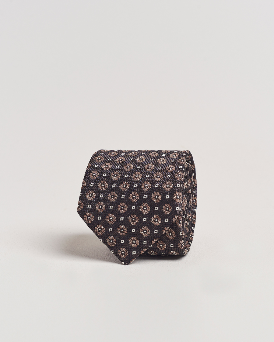 Hombres | Amanda Christensen Silk/Cotton Printed Flower 8cm Tie Olive | Amanda Christensen | Silk/Cotton Printed Flower 8cm Tie Olive