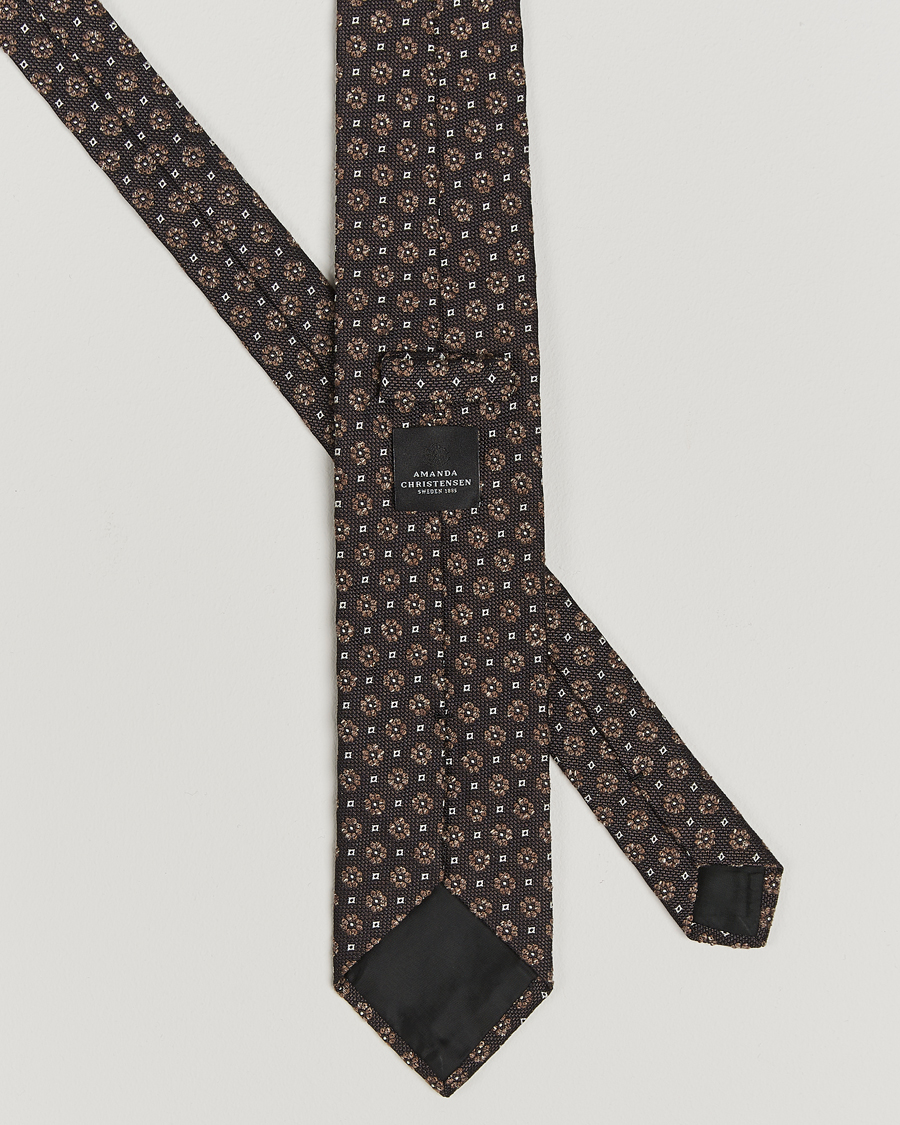 Hombres | Amanda Christensen Silk/Cotton Printed Flower 8cm Tie Olive | Amanda Christensen | Silk/Cotton Printed Flower 8cm Tie Olive