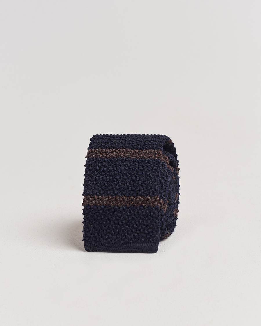 Hombres | Amanda Christensen Wool Striped Knitted 6,5cm Tie Navy | Amanda Christensen | Wool Striped Knitted 6,5cm Tie Navy