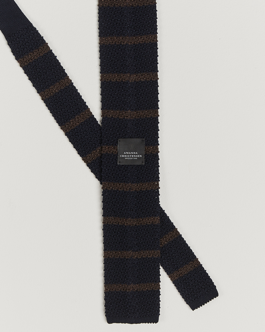Hombres | Amanda Christensen Wool Striped Knitted 6,5cm Tie Navy | Amanda Christensen | Wool Striped Knitted 6,5cm Tie Navy