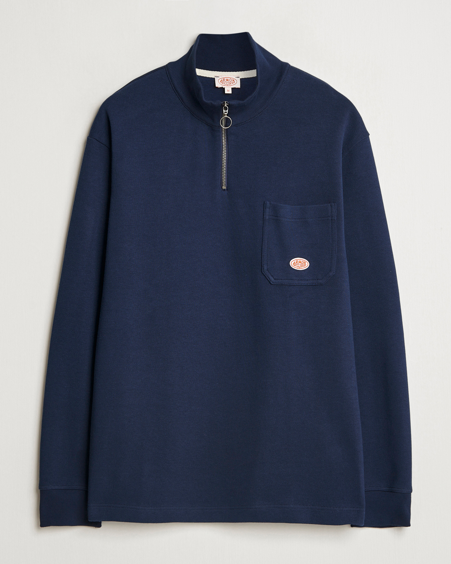 Hombres | Jerséis y prendas de punto | Armor-lux | Camionneur Cotton Half Zip Sweater Deep Marine