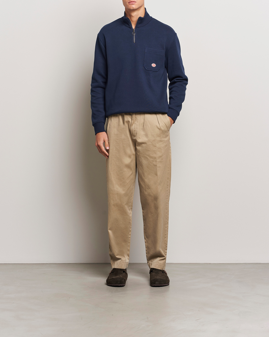 Hombres | Jerséis y prendas de punto | Armor-lux | Camionneur Cotton Half Zip Sweater Deep Marine