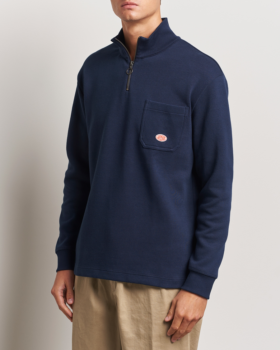 Hombres | Jerséis y prendas de punto | Armor-lux | Camionneur Cotton Half Zip Sweater Deep Marine