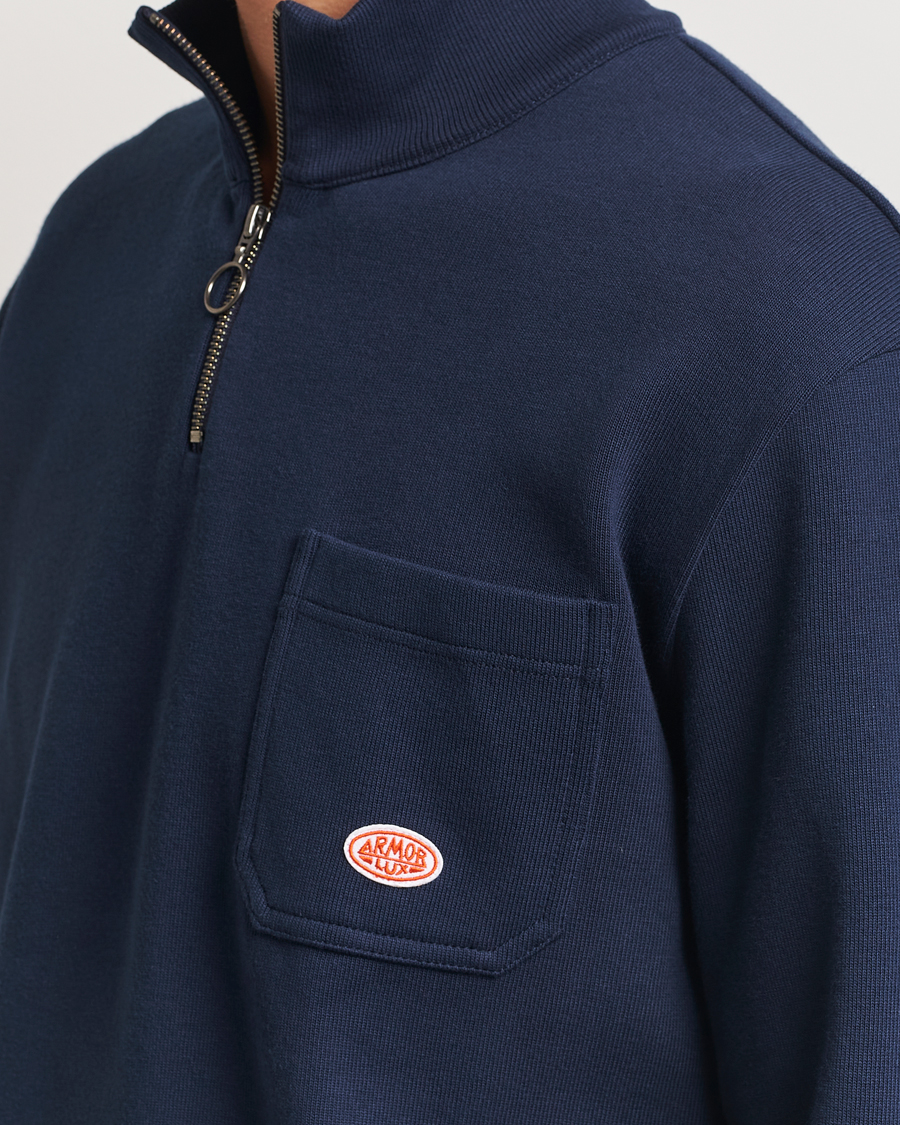 Hombres | Jerséis y prendas de punto | Armor-lux | Camionneur Cotton Half Zip Sweater Deep Marine