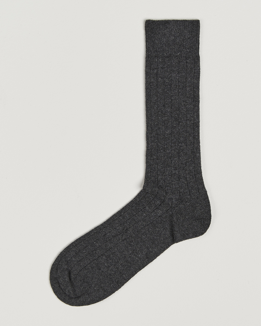 Hombres | Ropa interior y calcetines | Bresciani | Wool/Cashmere Ribbed Socks Dark Grey
