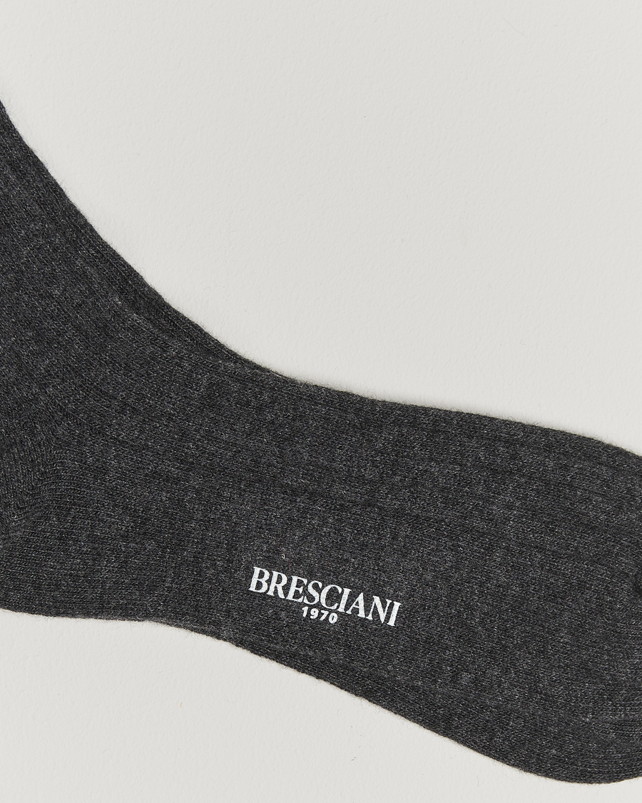 Hombres | Ropa interior y calcetines | Bresciani | Wool/Cashmere Ribbed Socks Dark Grey