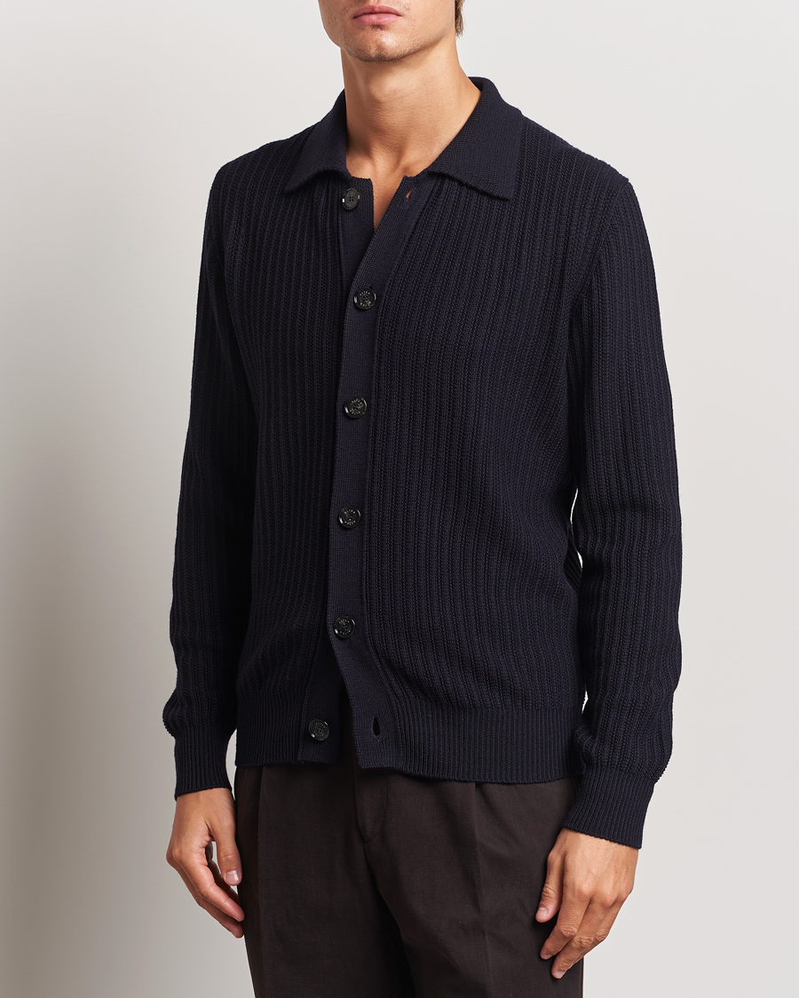 Hombres | Jerséis y prendas de punto | Altea | Rib Wool Cardigan Navy