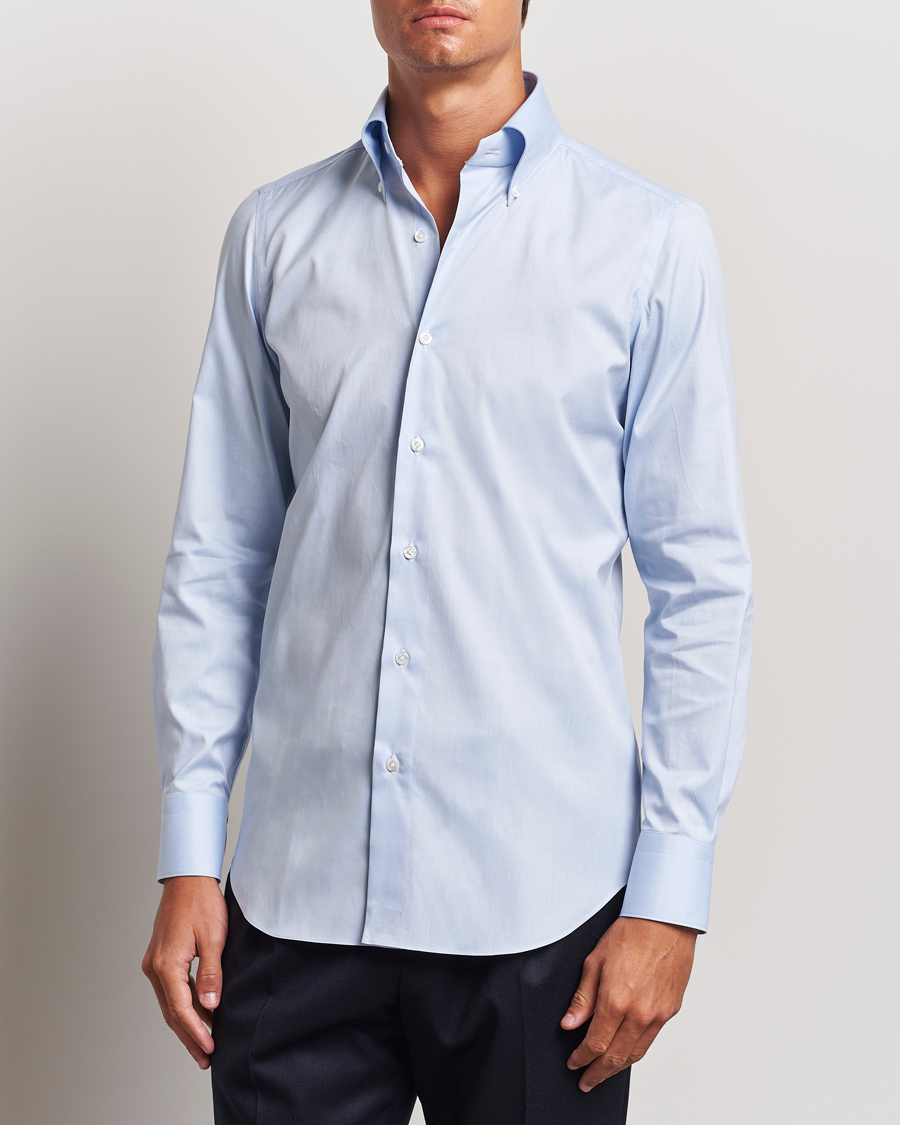Hombres | Camisas | Finamore Napoli | Milano Slim Oxford Button Down Shirt Light Blue