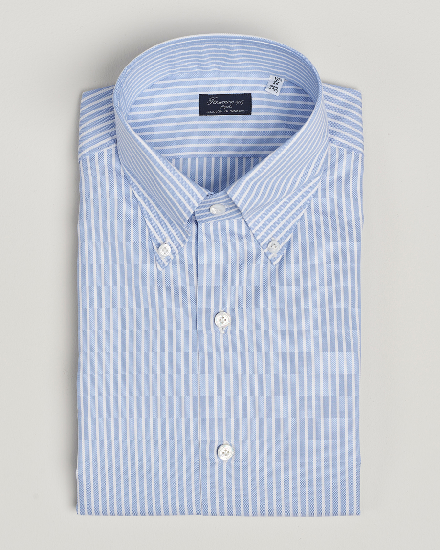 Hombres | Camisas | Finamore Napoli | Milano Slim Oxford Button Down Shirt Blue Stripe