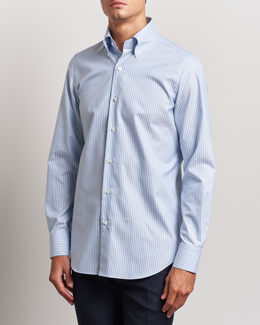 Hombres | Camisas | Finamore Napoli | Milano Slim Oxford Button Down Shirt Blue Stripe